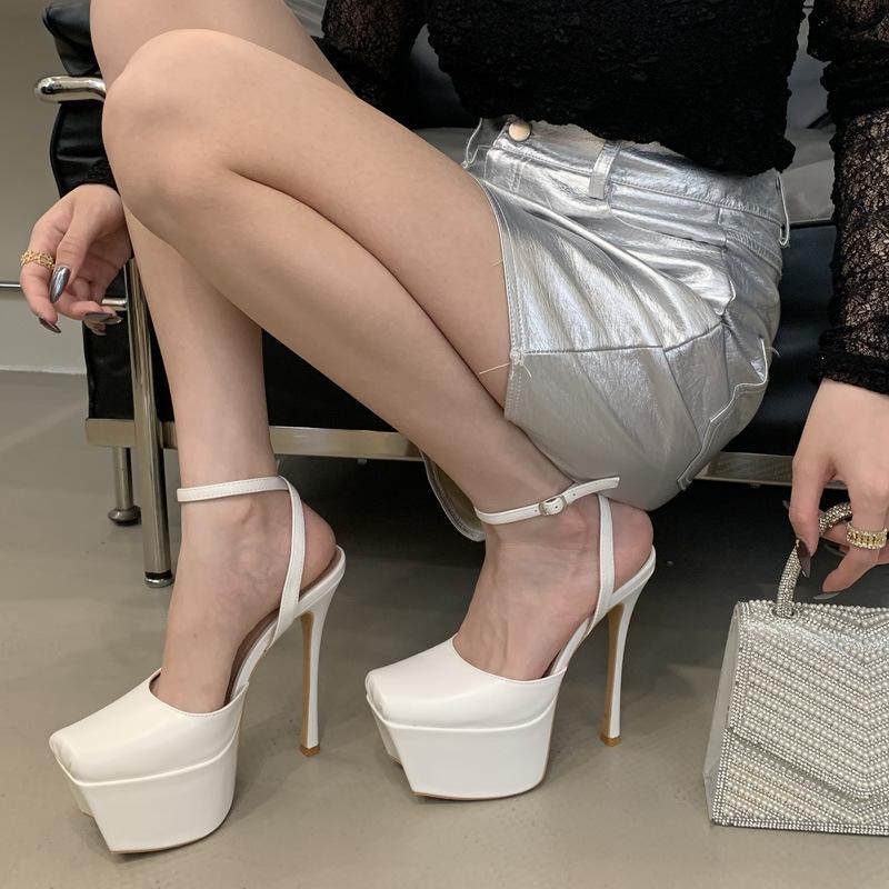 

Туфли женские на супервысоком каблуке 14 см с квадратным носком, новые водонепроницаемые, на платформе, шпилька, с сумкой, с открытым носком, сандалии с ремешком на щиколотке 35