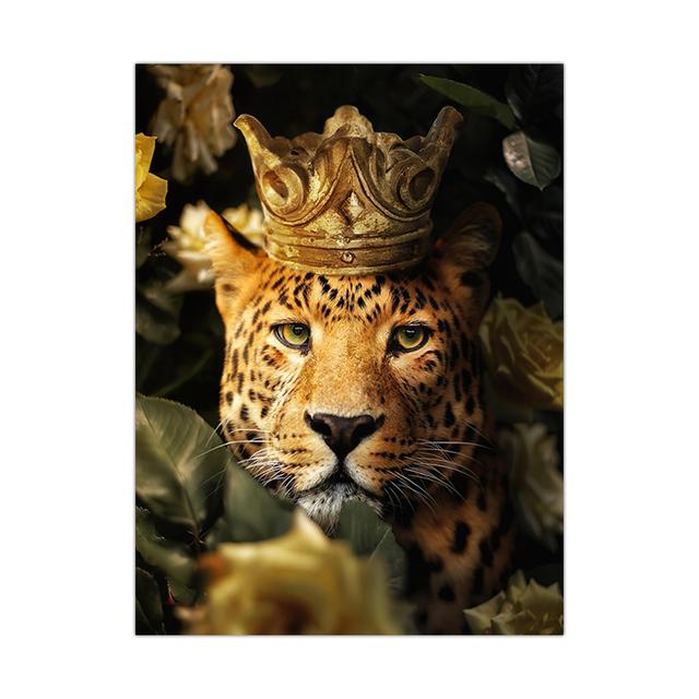 Flower with Animal Lion Tiger Deer Leopard Canvas Painting Wall Art Picture Nordic Print Poster for Living Room Home Decor No Frame