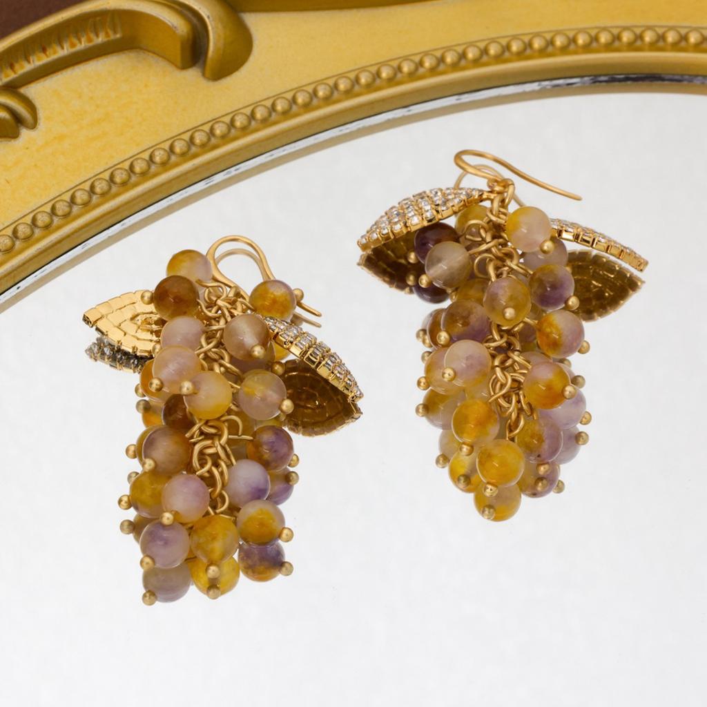 Vintage Western Grape Skewer Agate Colored Stone Earrings Electroplated Simple Luxury Versatile Style