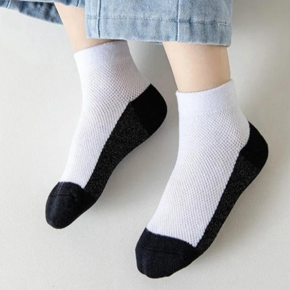 5 Pairs Two-color Kid Boys Anti-slipping Sock Breathable Student White Socks White Socks