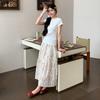 2026 Summer Maternity Fresh Two-Piece: Short-Sleeve T-Shirt + Floral Adjustable Skirt