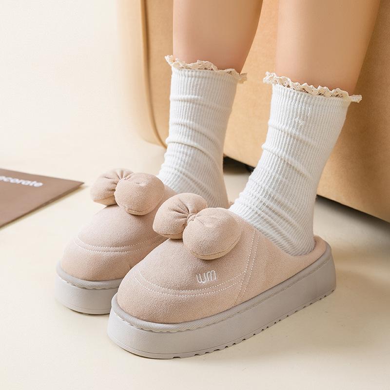 Bow cotton slippers autumn and winter home indoor thickened bottom warm and comfortable plush cotton mop non-slip