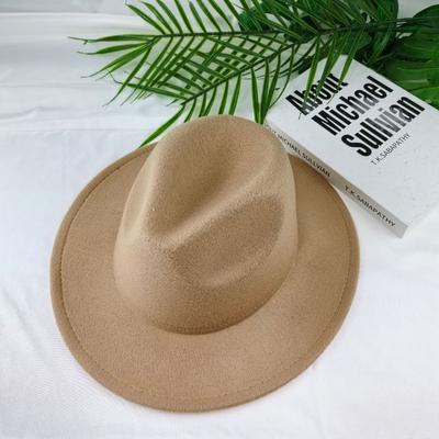 Light Plate Solid Color Felt Hat British Retro Jazz Hat Men's and Women's Flat-brimmed Gentleman's Hat Flat-brimmed Top Hat