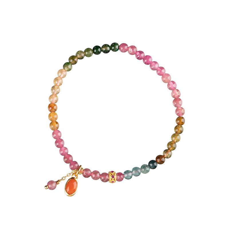 Rainbow Natural Stone Bracelet With South African Red Agate Pendant Vintage Elegant Women Wrist Fashion Accessories