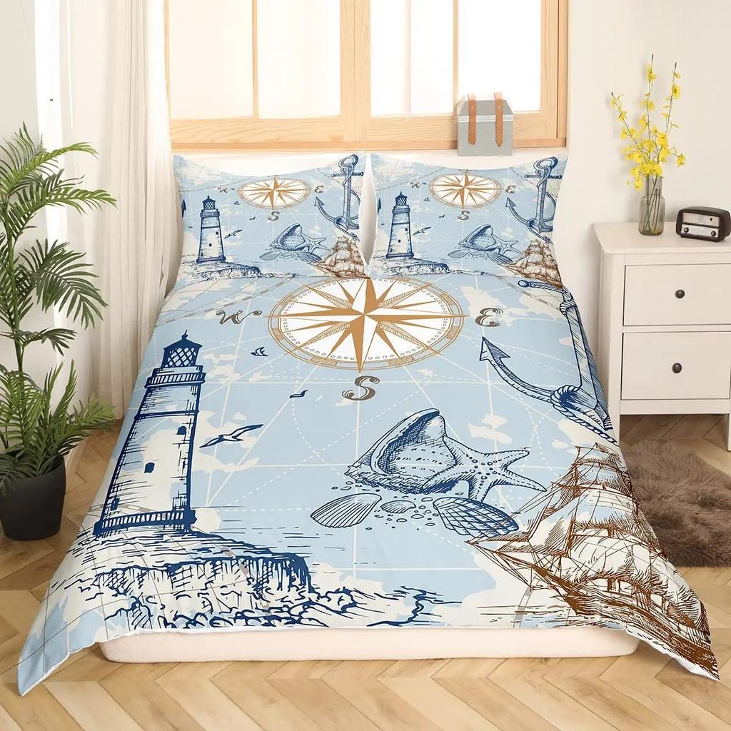 Lighthouse Brown Blue Duvet Cover Sunset Lighthouse Cape In Mahon At Balearic Islands Spain Coast Room Decorative for Women Men