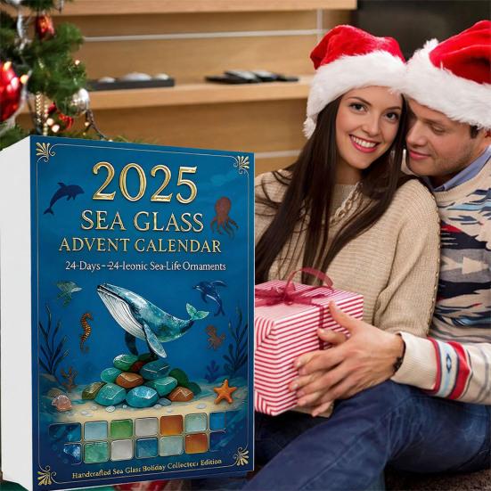 Kalendarz Adwentowy Odliczający do Świąt Bożego Narodzenia 2025 24 Dni Ozdoby Ręcznie Robione ze Szkła Morskiego Figurki Zwierząt Oceanicznych Kalendarze Adwentowe na Choinkę