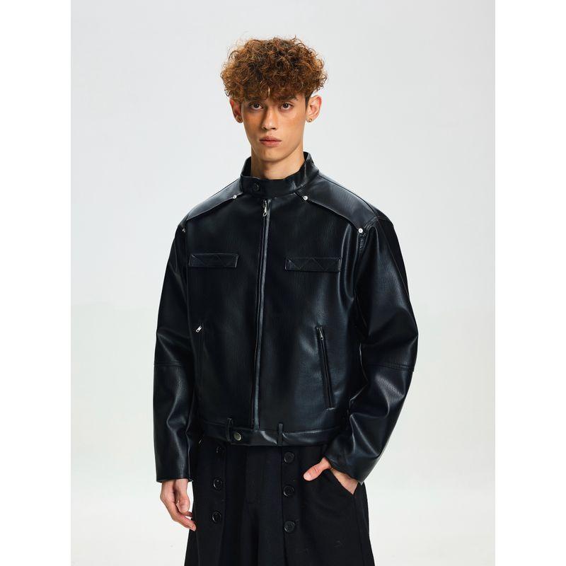 Cabbage Coke American Harrington Stand-Up Collar Biker Leather Jacket Down Coat 90% White Duck Down Lychee Pattern Leather Jacket