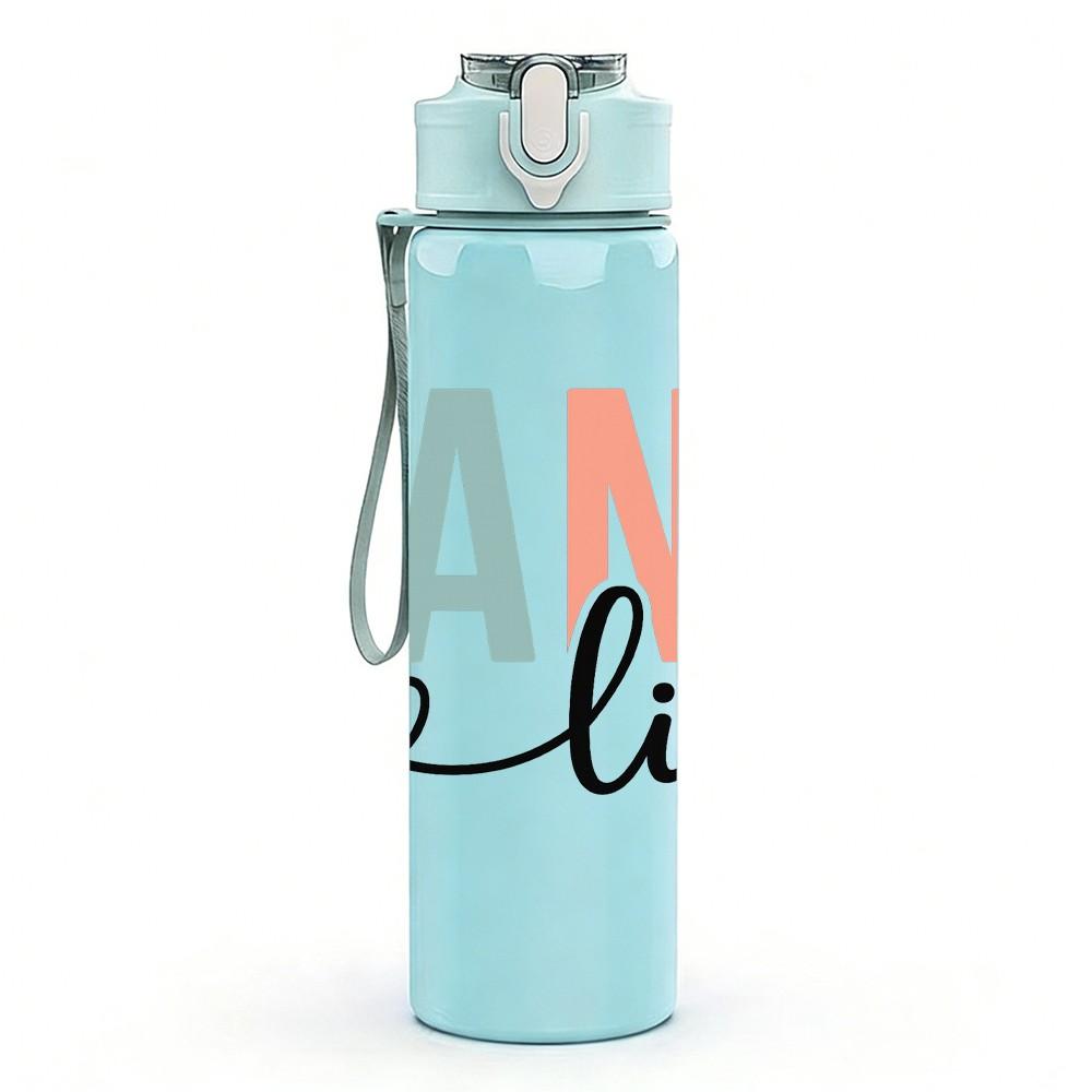 1PC Nana Life Heart Cursive 750ml Color Plastic Sports Water Bottle Leakproof Flip Straw Lid Suitable for Sports Office Home Use