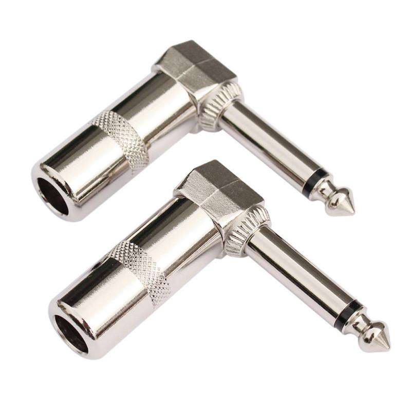2pcs 1/4 6.35mm L-shape Jack Right Angle Male Mono Plug Audio Connector for Guitar Instrument Audio