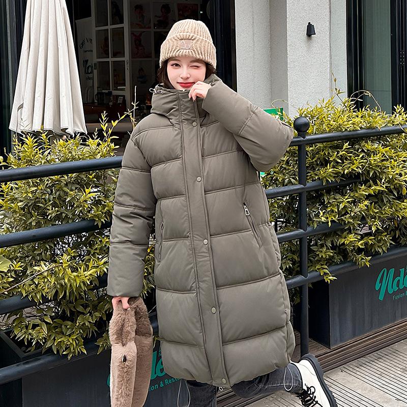 Russia thickened winter long knee cotton clothes women's Korean version thickened hooded simple bread clothes winter coat