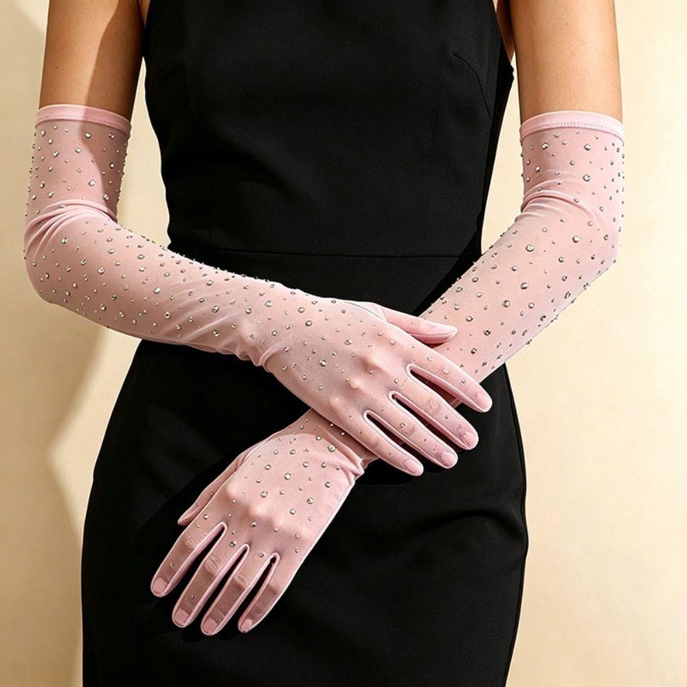 Stretchy Sheer Tulle Gloves Black White Bride Gloves Fashionable Fishnet Gloves Wedding Bride
