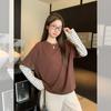 Crew neck contrasting stripes splicing fake two-piece long-sleeved T-shirt autumn new inner bottoming shirt design top women