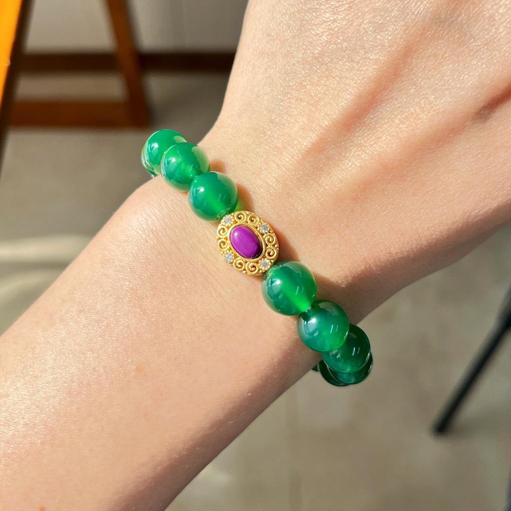 10Mm High Quality Emperor Green Vitreous Body Natural Chalcedony Bracelet Bracelet