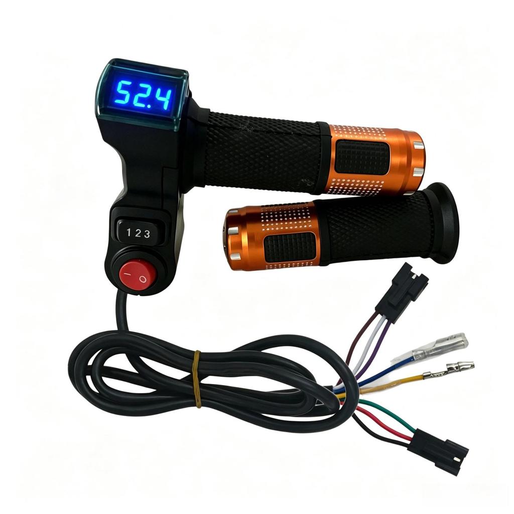 Blue Screen Electric Scooter Throttle Grip with Voltage Display & 3-Speed Control