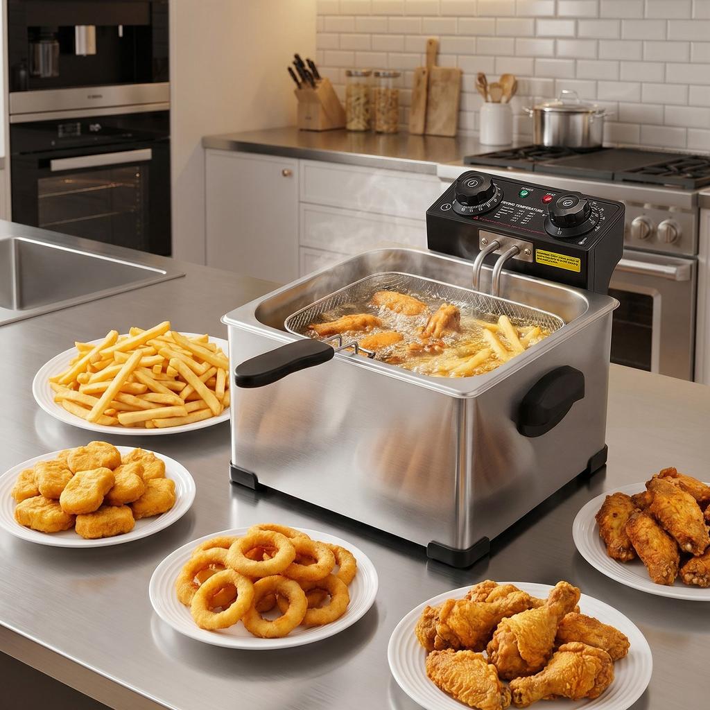 VEVOR Commercial Electric Deep Fryer, 5.2 L Oil Capacity, 2500W Stainless Steel Countertop Fryer with Large & Small Baskets, Overheat Protection