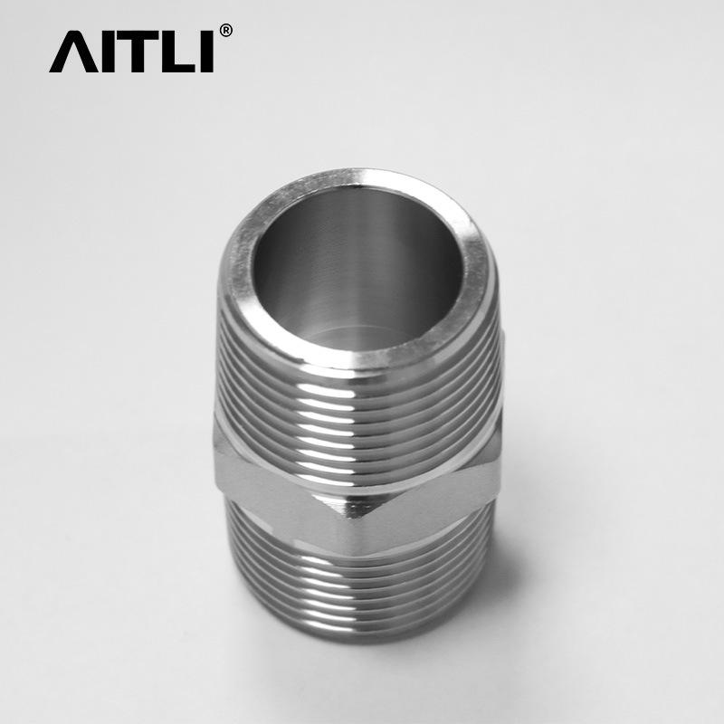 304 Stainless Steel Thickened Hex Male-to-Male Nipple Connector for Water Pipe Heating Systems