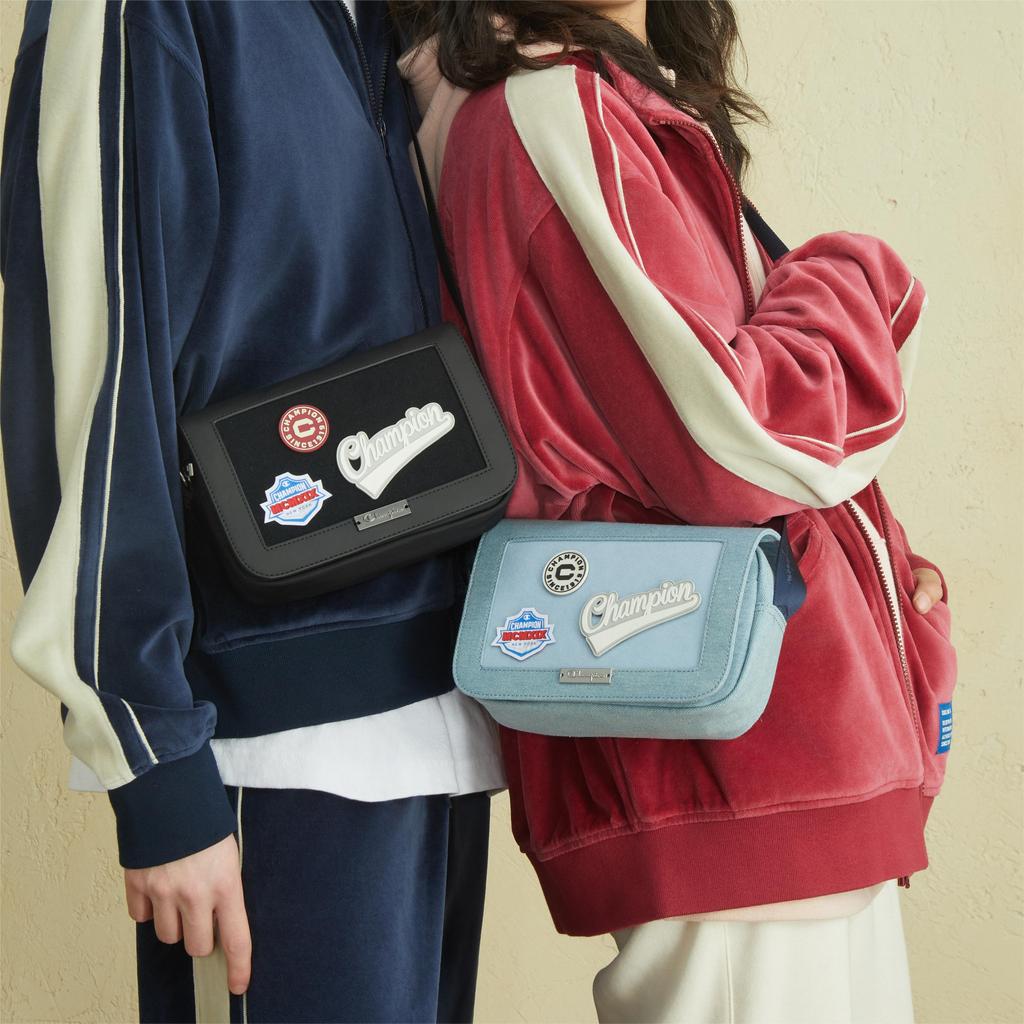 New Champion Fabric Camera Bag, Shoulder Bag Small Unisex Black/Dark Gray/Light Blue U4AACPU28