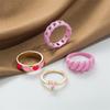 Ring Set Mode Herz Bonbonfarbe Metall Herz Damen Retro Öltropfen Ringfinger Schmuckset