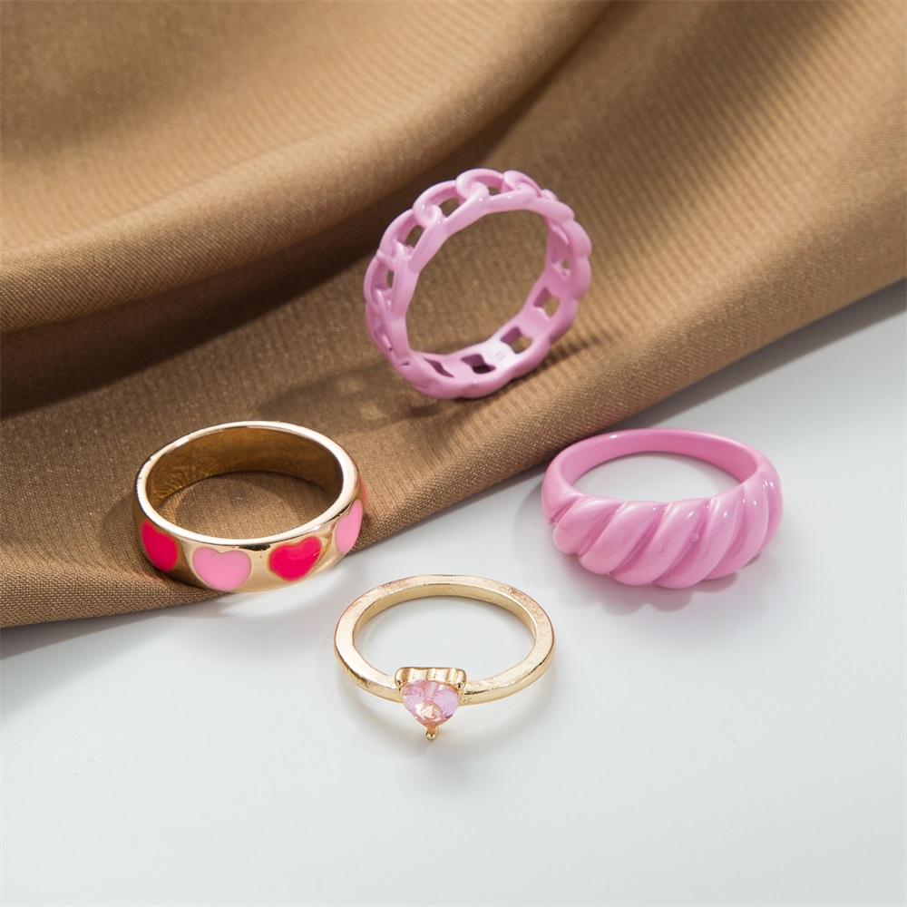 Ring Set Mode Herz Bonbonfarbe Metall Herz Damen Retro Öltropfen Ringfinger Schmuckset