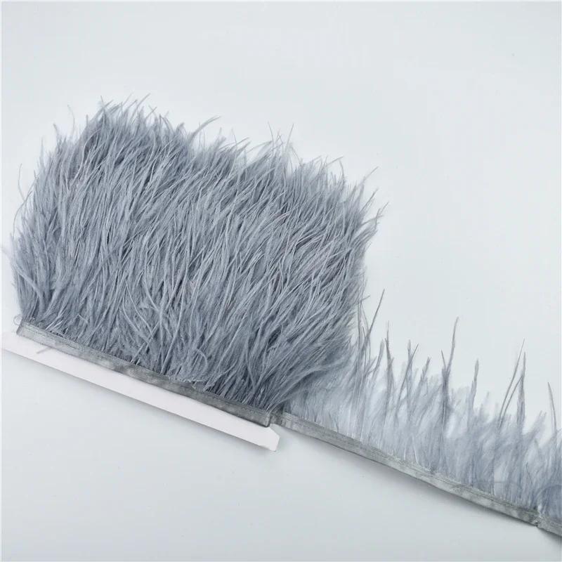 1Meters Fluffy Colored Ostrich Feathers On Ribbon Tape Trim Tassel Fringe 8-10Cm Sewing Flecos White Wedding Dress Clothes Decor