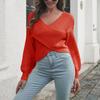 Women's Loose Front Cropped Navel Long Sleeve Solid Wrap Knit Sweater