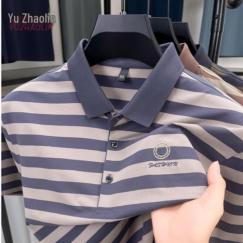 YUZHAOLIN Men s Striped Short Sleeve Polo T-Shirt 2XL