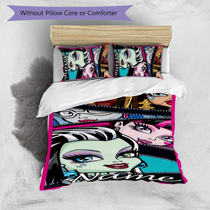 3pcs Custom Name Cartoon Monster High Bedding Set Duvet Cover Closure Includes 1 Duvet Cover & 2 Pillowcases for All Seasons Bedroom Decor