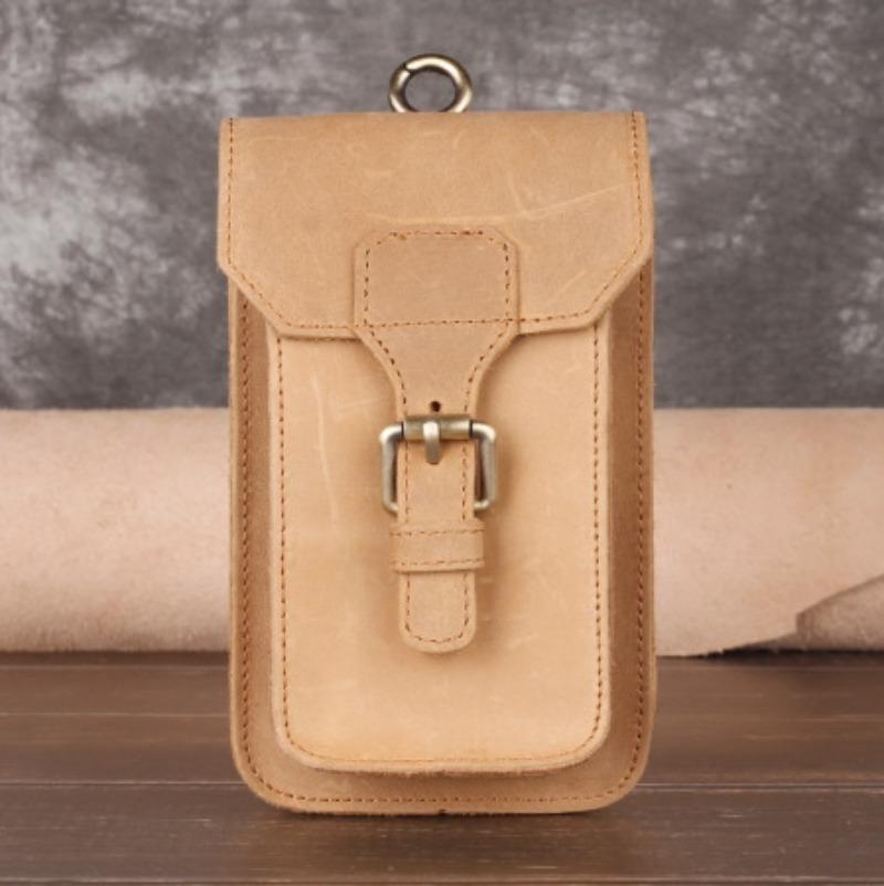 Top Layer Crazy Horse Leather Genuine Leather Men's Retro Mobile Phone Outdoor Mobile Wallet Small Waist Bag Shoulder Bag