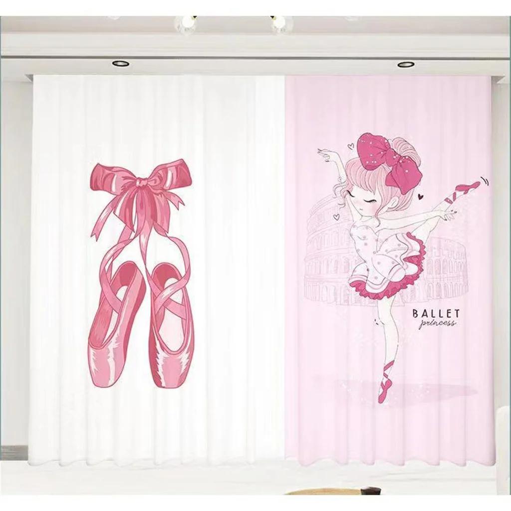 Pink Castle Cute Cartoon Girl Princess Swan Dance Shoes Semi Blackout KidsWindow Curtains for Living Room Bedroom Home Decor