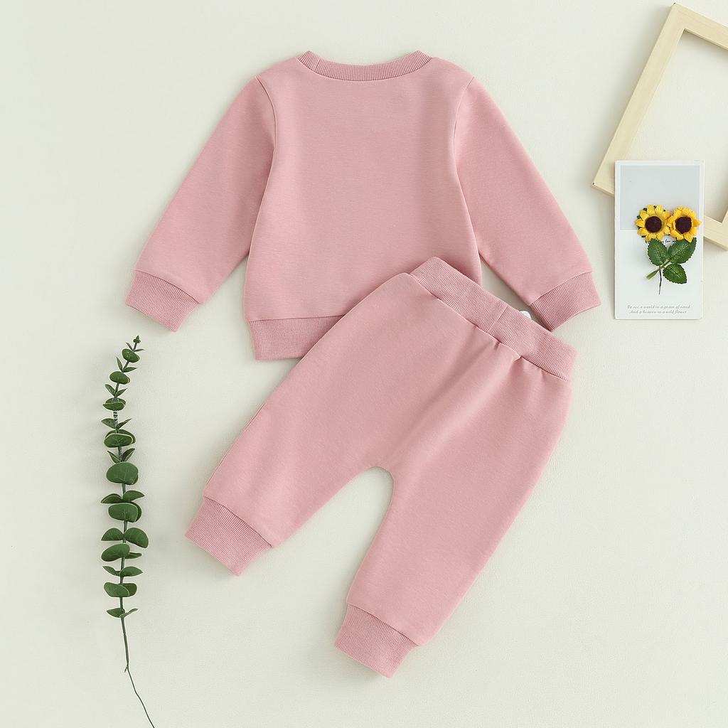 Citgeett Autumn Toddler Baby Girls Outfit Letters Print Long Sleeve Crew Neck Sweatshirt Elastic Waist Pants Fall Clothes