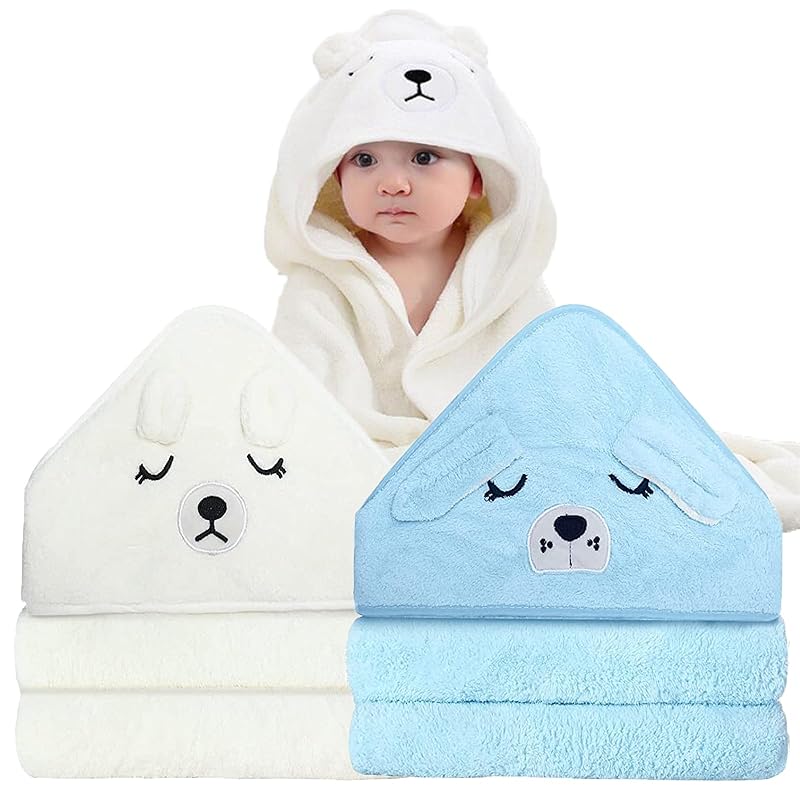 2 Pack Hooded Baby Towels - Premium Ultra Soft Organic Baby Bath Towel – Absorbent and Hypoallergenic Towels for Baby Boy Girl, Toddler, Newborn Dog & Bear