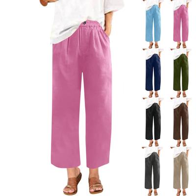 Women's Fashion Solid Color Elastic Waisted Pocket Casual Pants