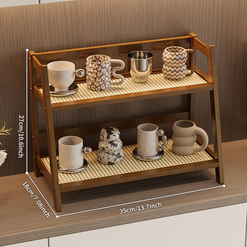 Bamboo Double-Layer Storage Shelf Bohemian Style Multi-Layer Cup Holder Desktop Storage Rack Rattan Cosmetic Home Desk Organizer