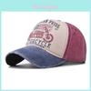 Unisex Katoenen Gewassen Baseballpet Ronde Top Gebogen Rand Outdoor Denim Hoed Vintage Motorfiets Print