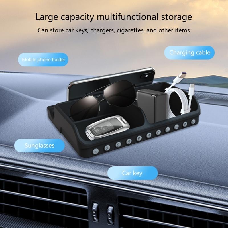 Multifunctional Non Slip Car Dashboard Phone Mount Holder Rack with Parking Number Plate Organizer Storage Box Container