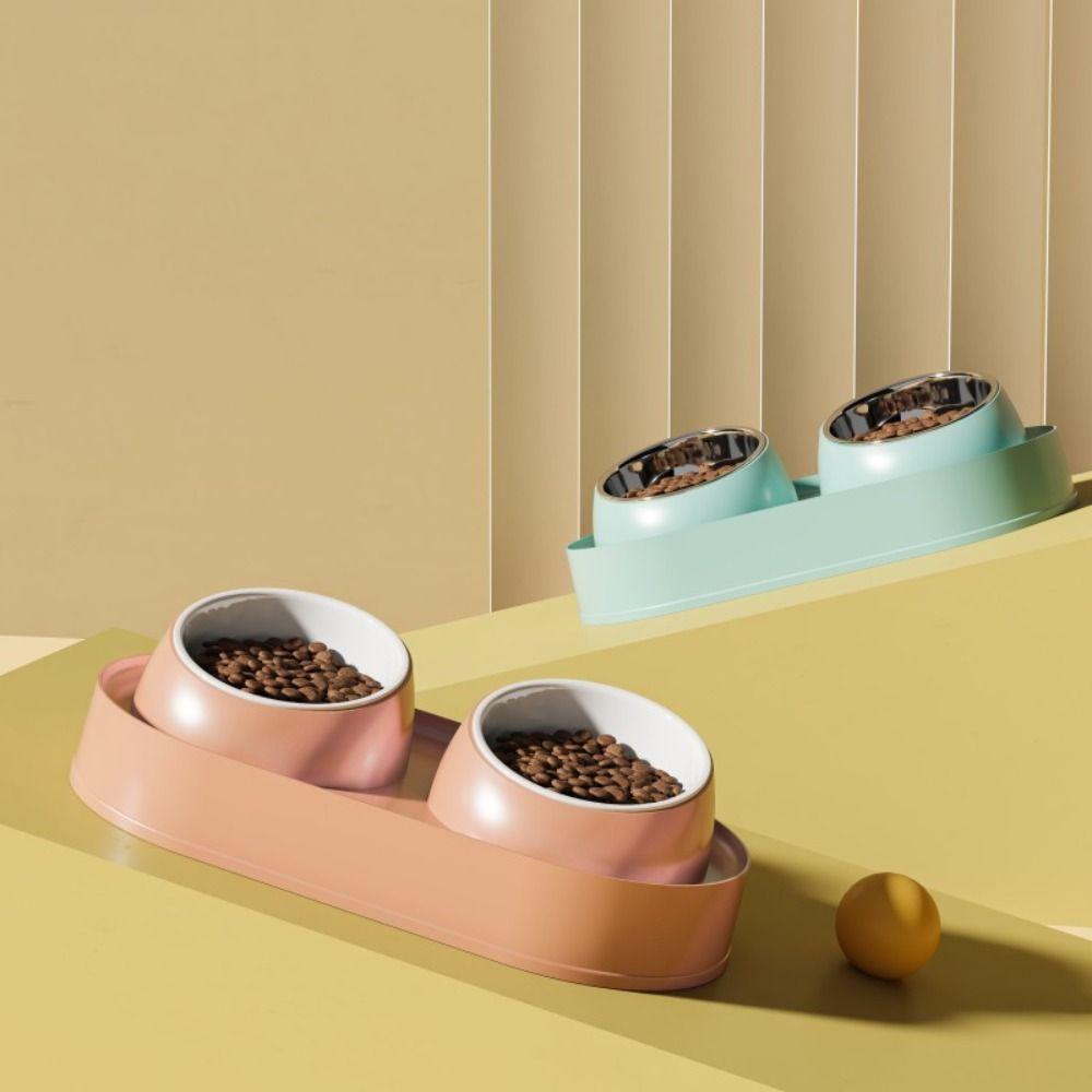 Slanted Mouth Pet Feeding Double Bowls Portable Pet Drinking Feeder Dog Food Basin  Water Container
