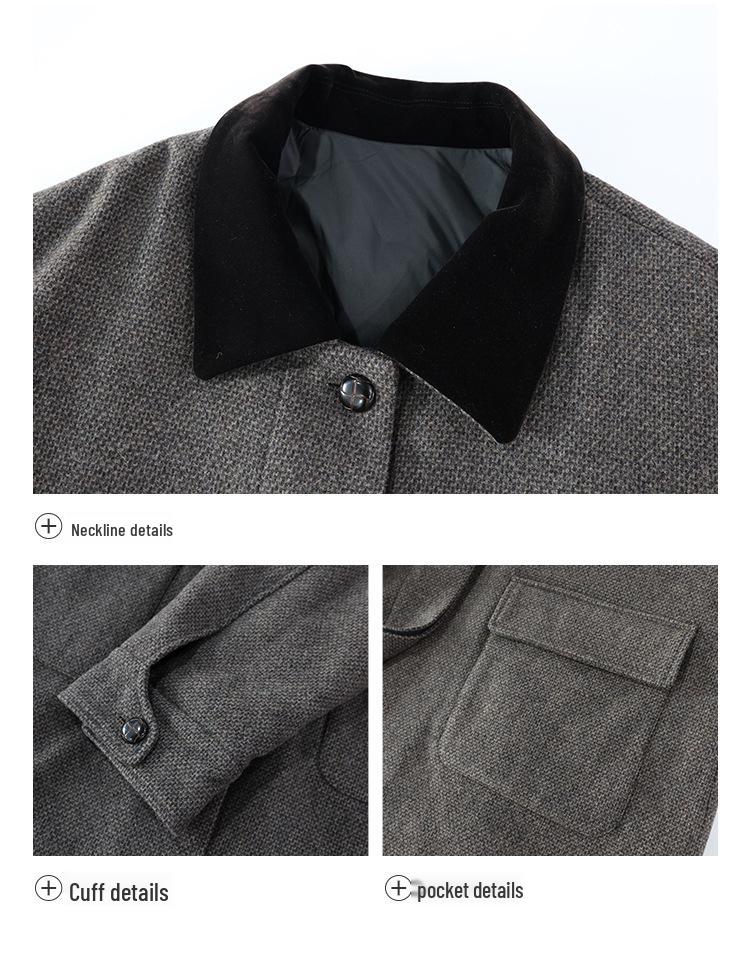 Plus Size Women's Korean Style Wool-Blend Down Coat 2025: Loose, Warm, Windproof Lapel Jacket