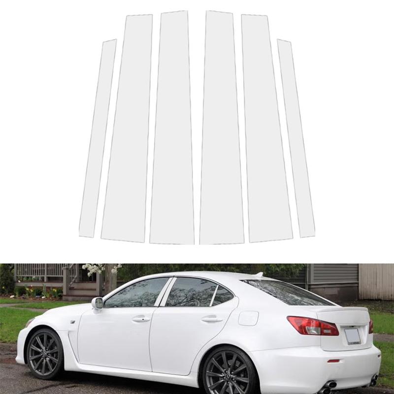 6 Stück Silber Auto Spiegel Effekt Fenster Tür Säule BC Säulen Pfosten PC Abdeckung Zierleiste Passend Für Lexus IS 2006-2013