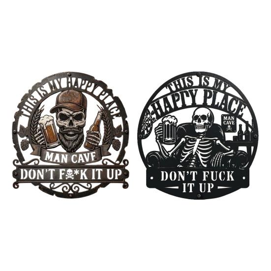 Wall Decoration Metal Art Sign with Skull Slogan Design Pre-Drilled Holes Easy Install Decorative Plaque Rustproof Decor for Garage, Workshop,