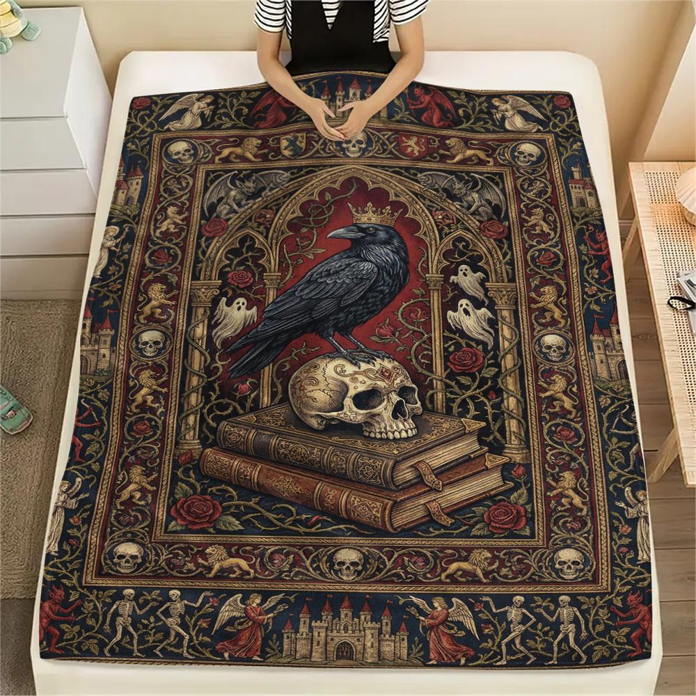 Crow Decoration Print Flannel Blanket, High quality Comfortable for All Seasons, Home Decor, Warmth and Comfort, Perfect for Christmas Gifts55