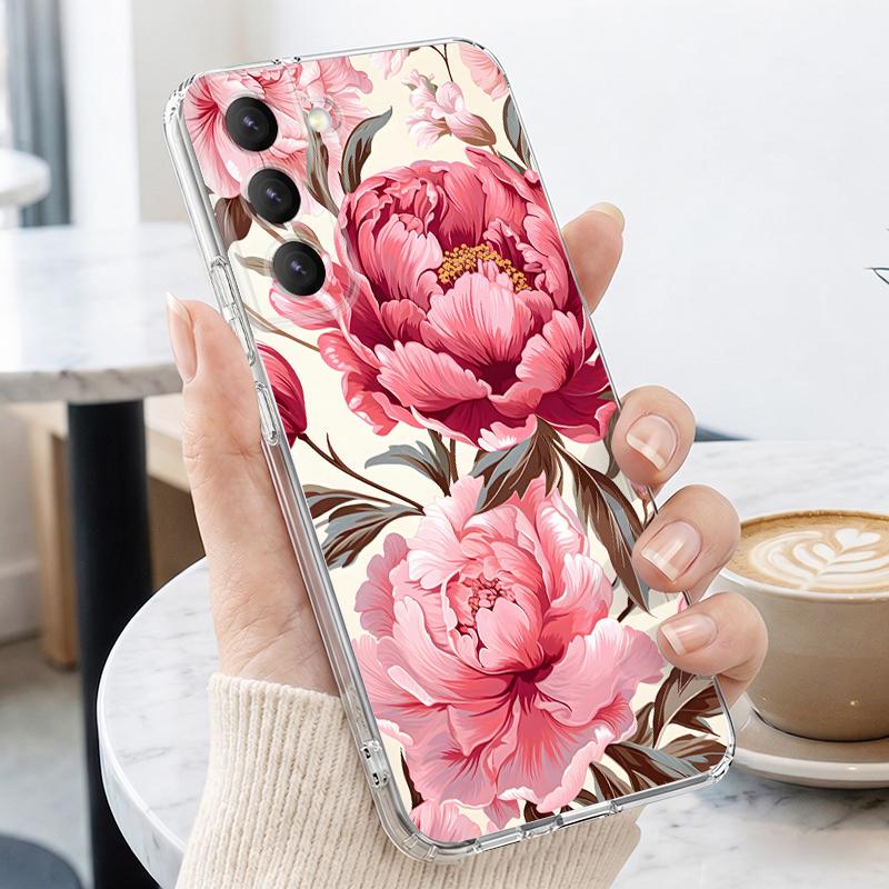 Flowers Leaves Print Case For Samsung S26 Ultra S25 FE S24 S23 S22 Plus S21 A15 A25 A35 A55 A16 A26 A36 A56 A17 A37 A57 5G Clear TPU Soft Cover