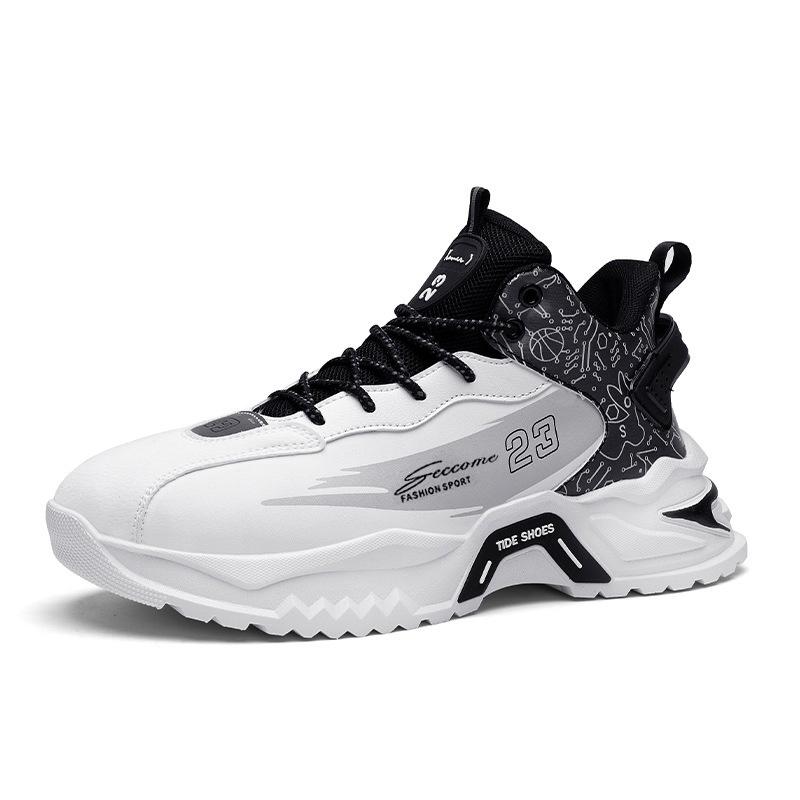 Autumn and Winter Foreign Trade Large Size New Warm Leather Dad Shoes Thick Sole Shock Absorption Non-slip Sports Running Shoes Trendy Shoes