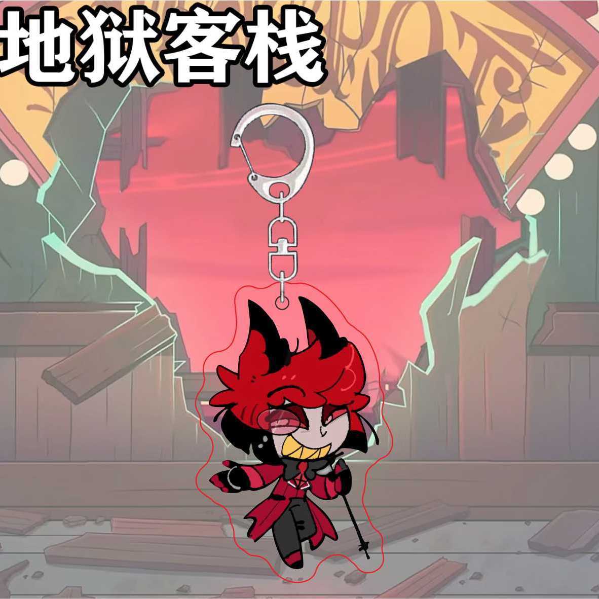 

Q Version Cute Cartoon Acrylic Keychain Vaggie AD Charlie Alastor Exquisite Key Ring Pendant Decor Cartoon for Friend Gift D 5cm