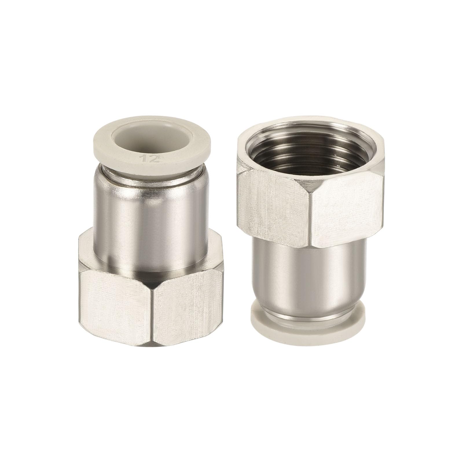 

M METERXITY 2pcs 1/2PT Female Thread Pipe Fitting Nickel Plated Copper Straight Union Push