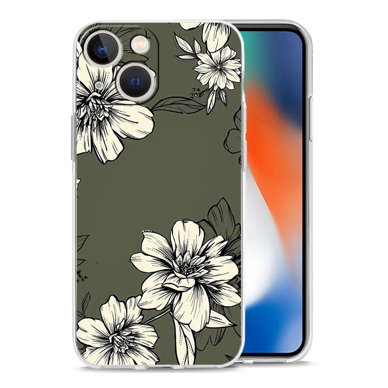 Phone Case For iPhone 15 14 13 12 Mini 11 Pro Max XS X XR 7 8 Plus Clear Shockproof Silicone TPU Cover Flower