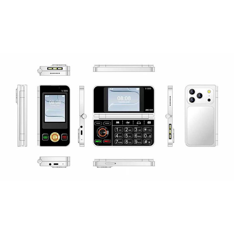 V999 Dual-Screen Foldable Mobile Phone: 2G, Dual SIM, Large Display, Loud Audio, Multilingual, New Arrival