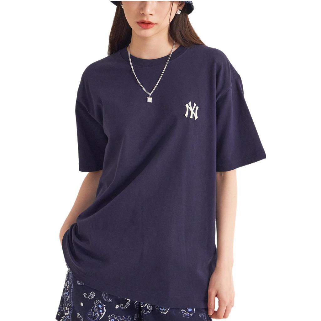 MLB Cashew Flower T Shirts Unisex Navy Blue Crew Neck Moderate Straight Fit 3ATS52023-50NYD