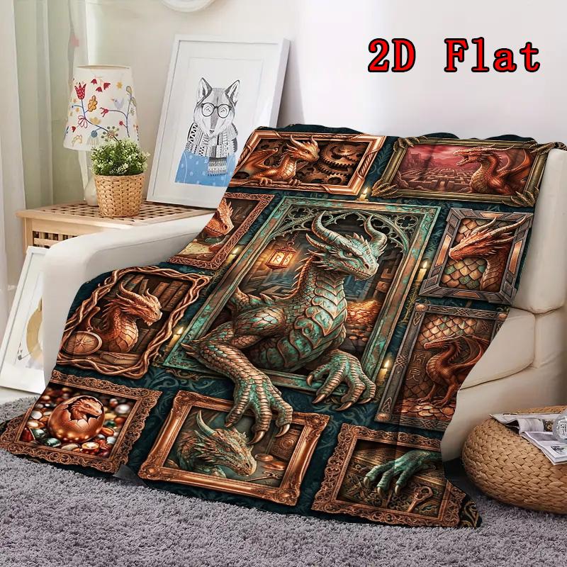 Dragon Legends 2D Flat Pattern Flannel Blanket, High Quality All Seasons, Home Decor, Warmth and Comfort, Perfect for Christmas Gifts.