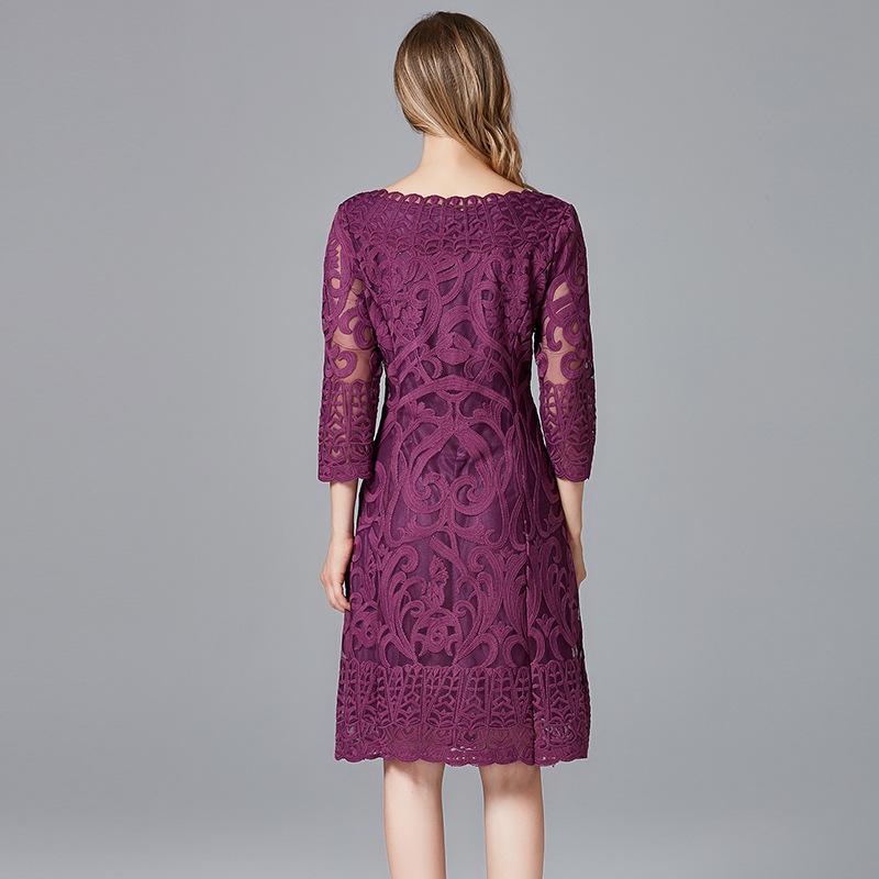 Versatile Plus Size Lace Embroidery Dress for Spring & Autumn