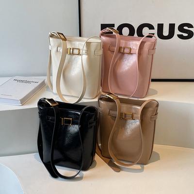 Fashion Simple Bucket Bags For Women  New Versatile Commuting One Shoulder Purses Retro PU Leather Female Crossbody Bag